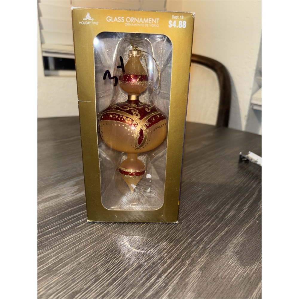Vintage Holiday Time Glass Christmas‎ Ornaments Red Gold